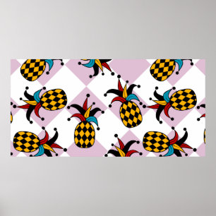 Stylized pineapple. Hat and rhombus Harlequin. Sea Poster