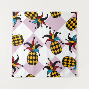 Stylized pineapple. Hat and rhombus Harlequin. Sea Tapestry