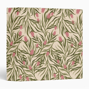 Stylized pink bell-shaped floral pattern binder