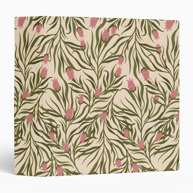 Stylized pink bell-shaped floral pattern binder (Front/Spine)