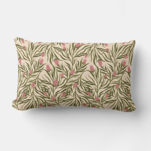 Stylized pink bell-shaped floral pattern lumbar pillow