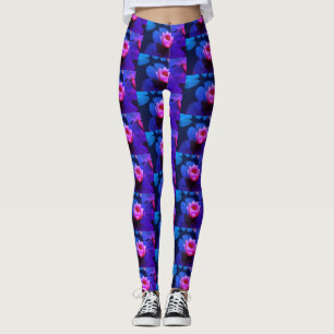 Stylized Pink Water Lily Flowers Plants Leggings