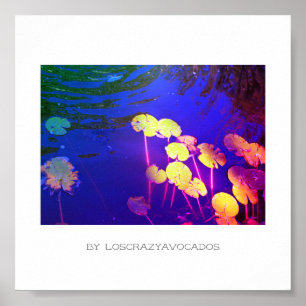 Stylized Pink Water Lily Flowers Plants Poster
