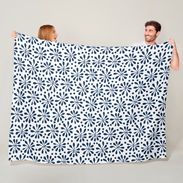 Stylized Plant Pattern 020818 - Navy Blue #002750 Fleece Blanket (In Situ)
