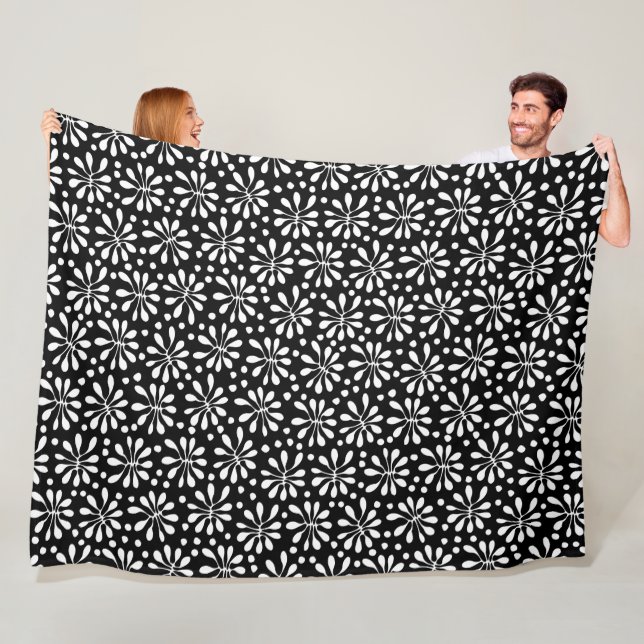 Stylized Plant Pattern 020818 - White on Black Fleece Blanket (In Situ)