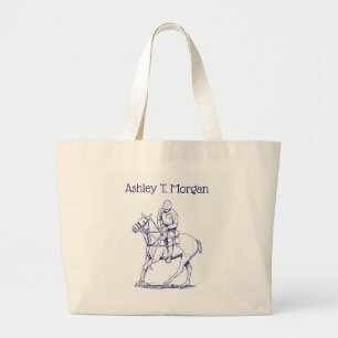 Stylized Polo Player on Horse Drawing #2 Blue Large Tote Bag