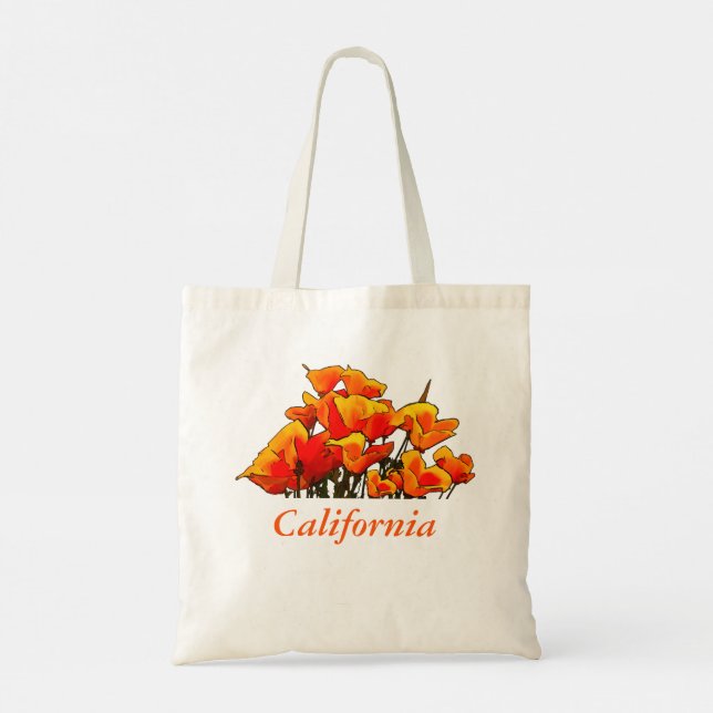 Stylized Poppy Art with "California" text Tote Bag (Back)
