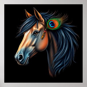 Stylized Portrait of a Horse With Flowing Mane Poster