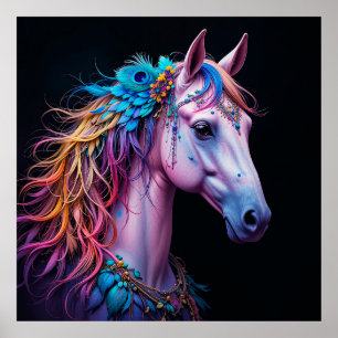 Stylized Portrait of a Horse With Flowing Mane Poster