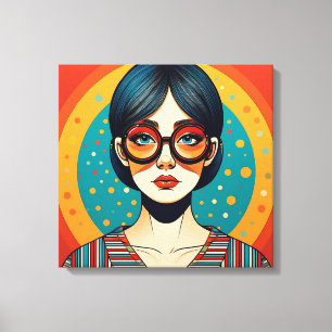 Stylized Portrait of a Woman with Large Round  Canvas Print