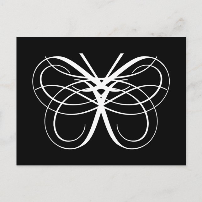 Stylized Pretty Butterfly Outline in White Postcard (Front)