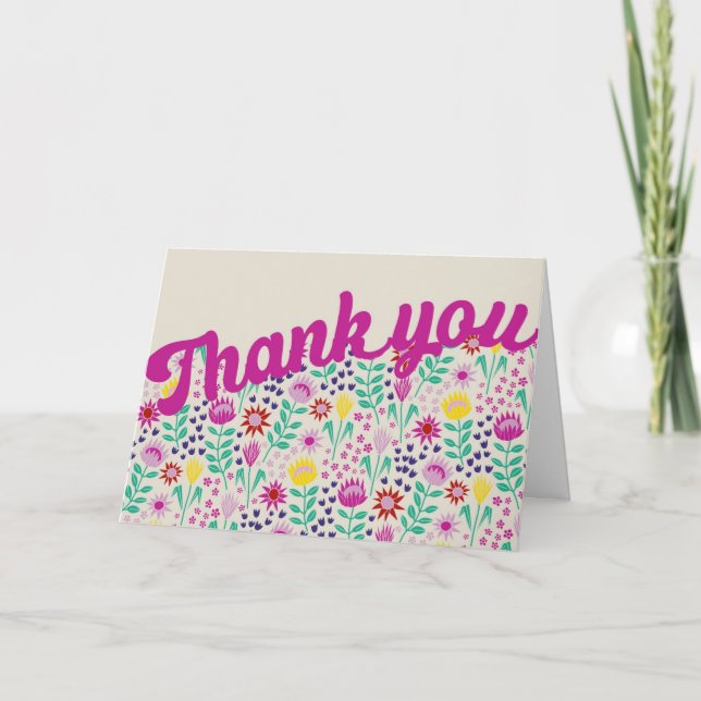 Stylized Protea Floral Block Print Millefleur Thank You Card (Front)