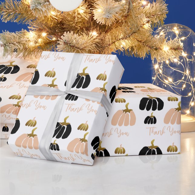 Stylized Pumpkin In Black, Blush White and Gold Wrapping Paper (Holidays)