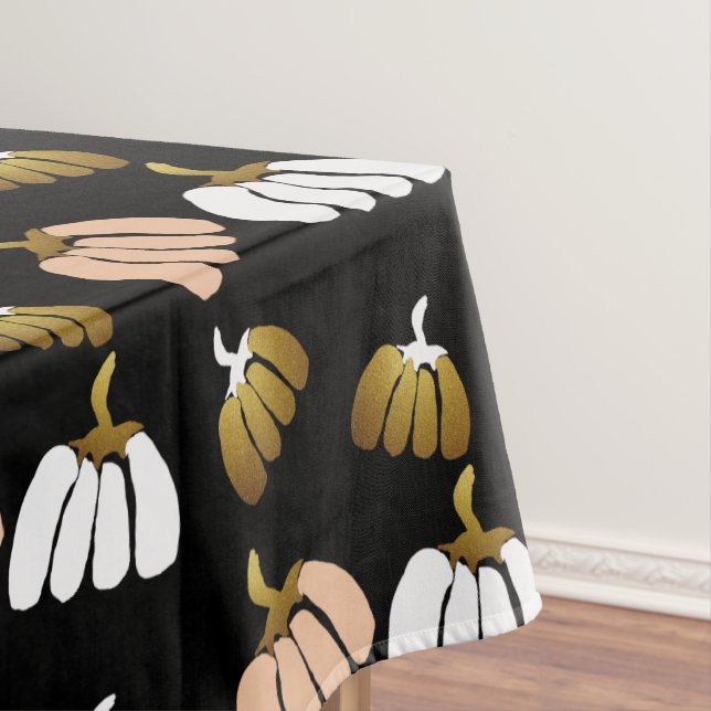 Stylized Pumpkins In Black, Blush, White and Gold Tablecloth (In Situ)