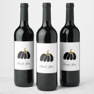 Stylized Pumpkins In Black White and Gold Wine Label