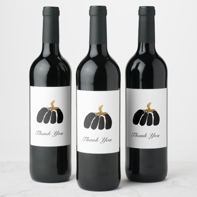 Stylized Pumpkins In Black White and Gold Wine Label (Bottles)