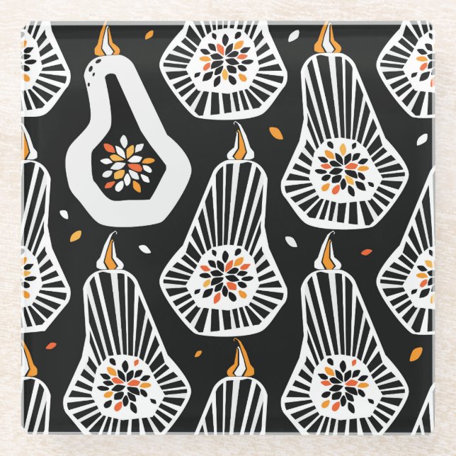 Stylized Pumpkins Seeds: Seamless Design Glass Coaster (Front)