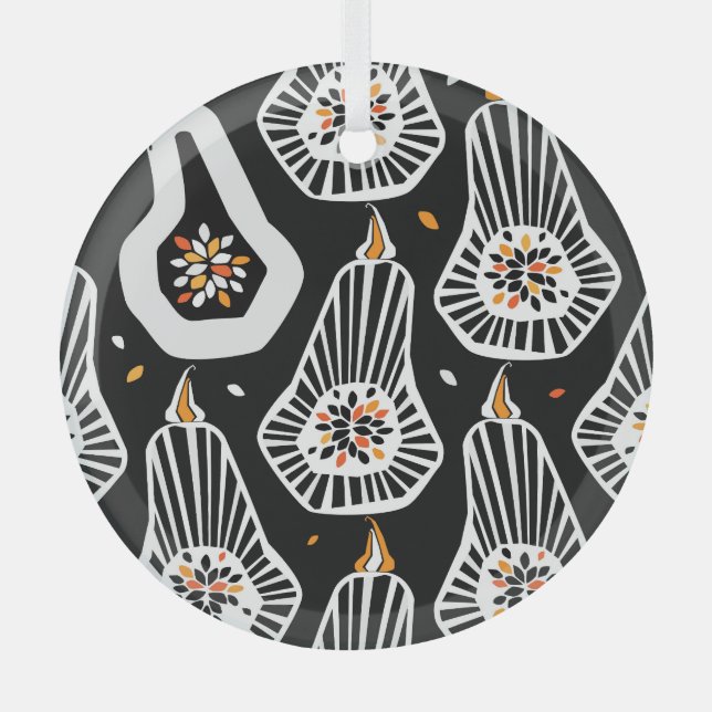 Stylized Pumpkins Seeds: Seamless Design Glass Ornament (Front)