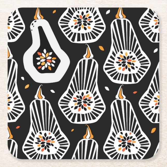 Stylized Pumpkins Seeds: Seamless Design Square Paper Coaster (Front)