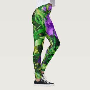 Stylized Purple Blue Flowers Floral Leggings