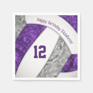 stylized purple grey girls volleyball sports napkin