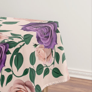 Stylized Purple Roses With Green Accents Tablecloth