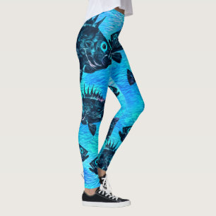 Stylized Quillback On Blue - Leggings
