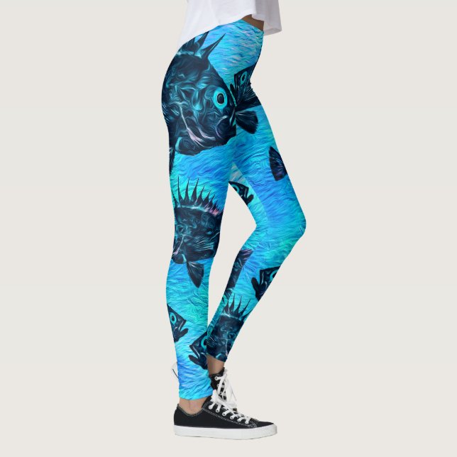 Stylized Quillback On Blue - Leggings (Right)