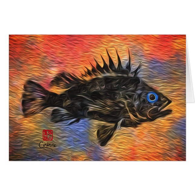 Stylized Quillback Rockfish - 7" x 5" Card (Front Horizontal)