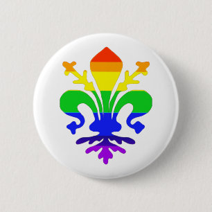 Stylized Rainbow Fleur de Lis 2 Inch Round Button