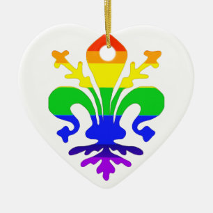 Stylized Rainbow Fleur de Lis Ceramic Ornament