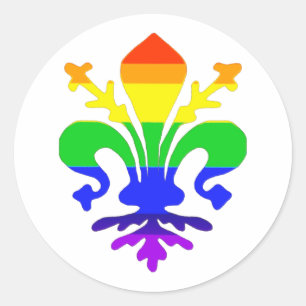 Stylized Rainbow Fleur de Lis Classic Round Sticker