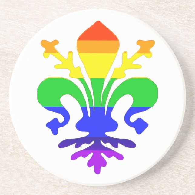 Stylized Rainbow Fleur de Lis Coaster (Front)