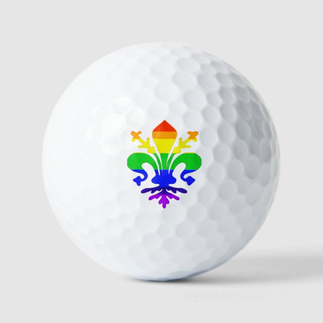 Stylized Rainbow Fleur de Lis Golf Balls (Front)