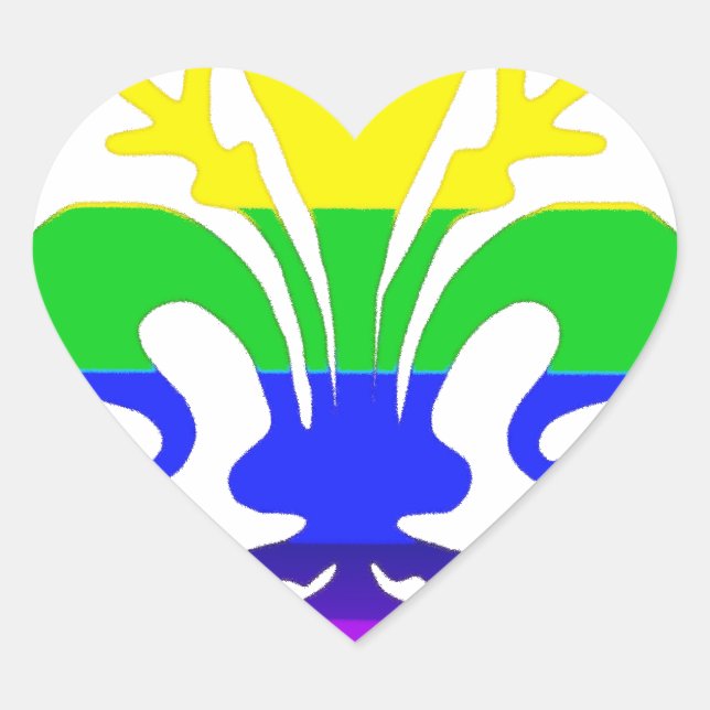 Stylized Rainbow Fleur de Lis Heart Sticker (Front)