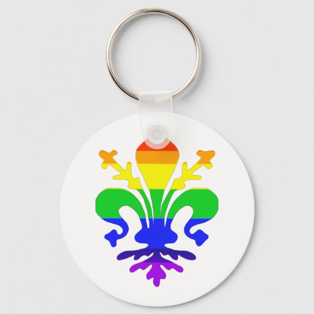 Stylized Rainbow Fleur de Lis Keychain (Front)