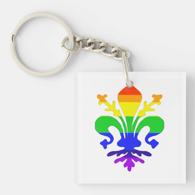 Stylized Rainbow Fleur de Lis Keychain (Front)