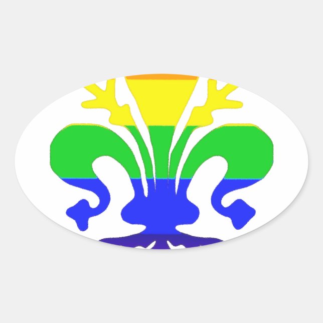 Stylized Rainbow Fleur de Lis Oval Sticker (Front)