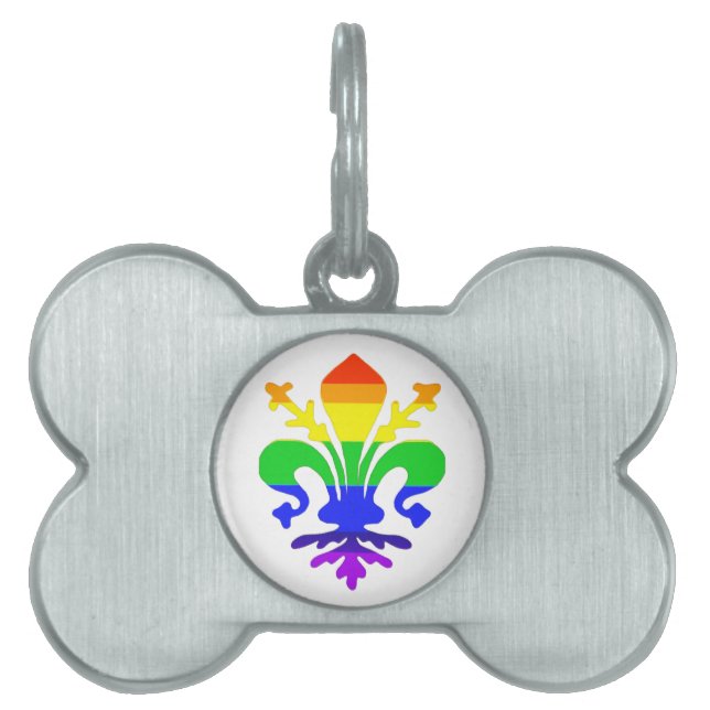 Stylized Rainbow Fleur de Lis Pet ID Tag (Front)