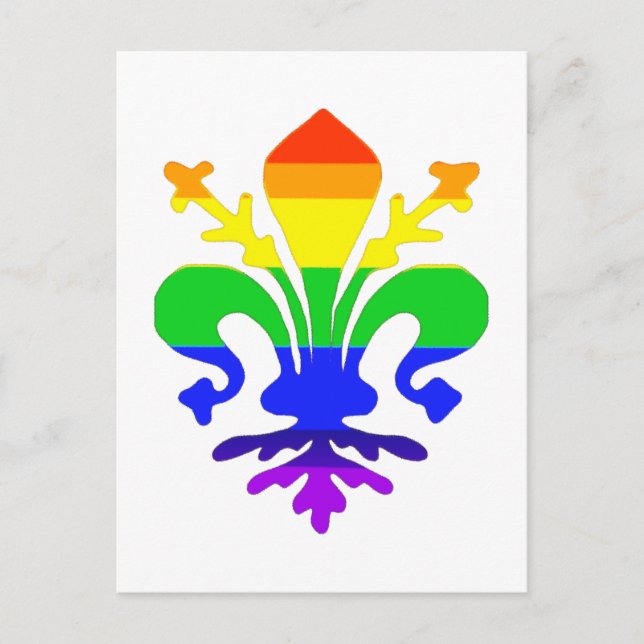 Stylized Rainbow Fleur de Lis Postcard (Front)