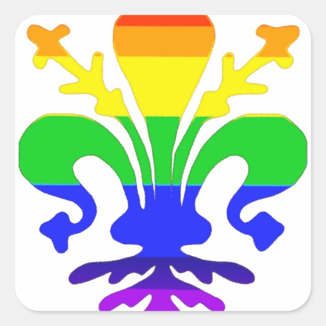 Stylized Rainbow Fleur de Lis Square Sticker (Front)