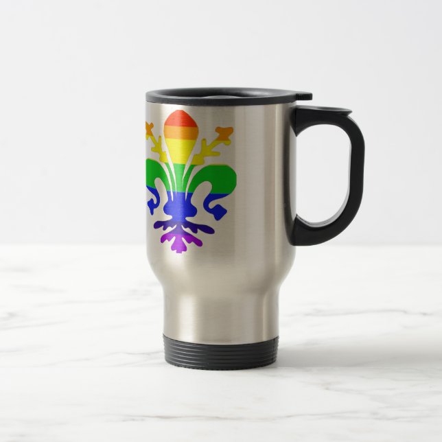 Stylized Rainbow Fleur de Lis Travel Mug (Right)