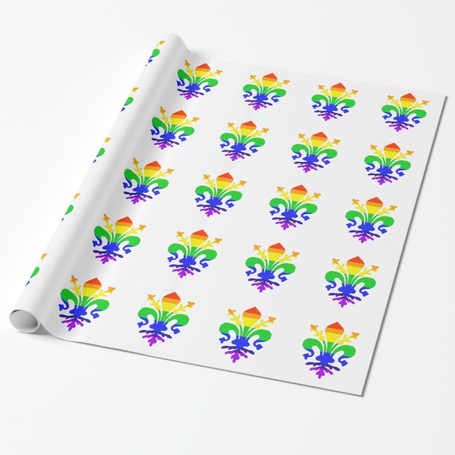 Stylized Rainbow Fleur de Lis Wrapping Paper (Unrolled)