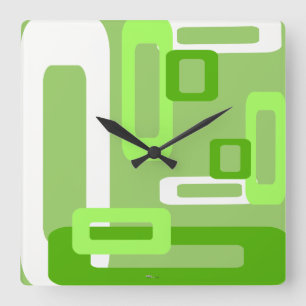 Stylized Rectangles Green/White Square Wall Clock