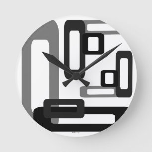 Stylized Rectangles Grey/Black Round Clock