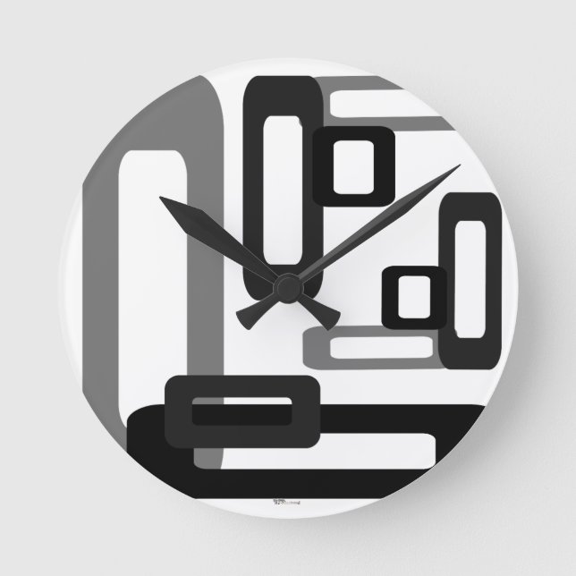 Stylized Rectangles Grey/Black Round Clock (Front)