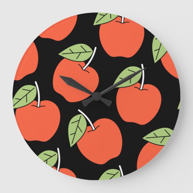Stylized Red Apples: Bright Pattern Large Clock (Front)