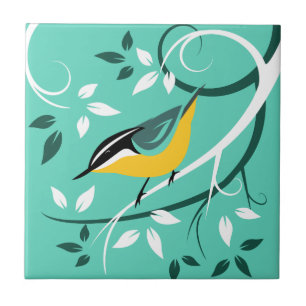 Stylized Red Breasted Nuthatch Tile