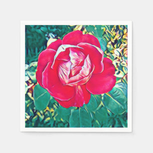 Stylized Red Flower Painting Paper Napkin