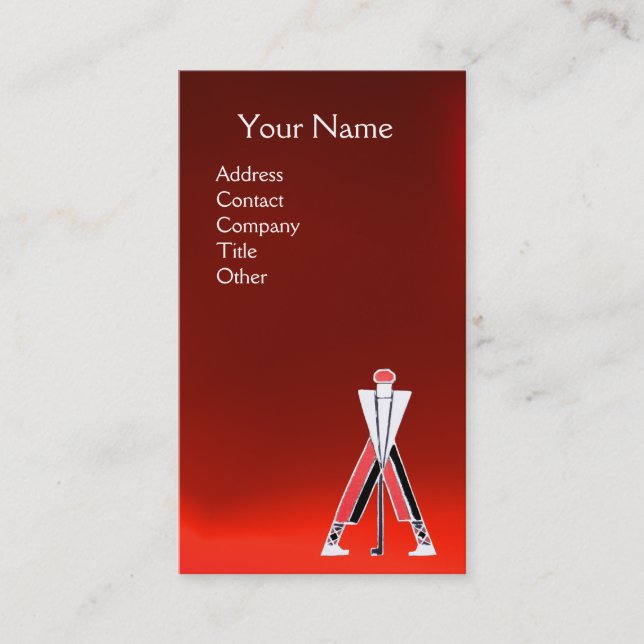 STYLIZED RED GOLFER ,GOLF INSTRUCTOR MONOGRAM BUSINESS CARD (Front)